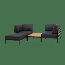 CASA HANNA Lounge Poggiapiedi Nero, Naturale- Set Lounge