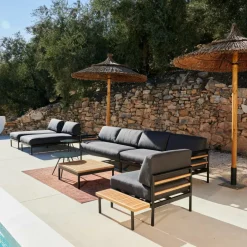 CASA HANNA Lounge Tavolino Nero, Naturale- Tavolini Da Giardino|Set Lounge