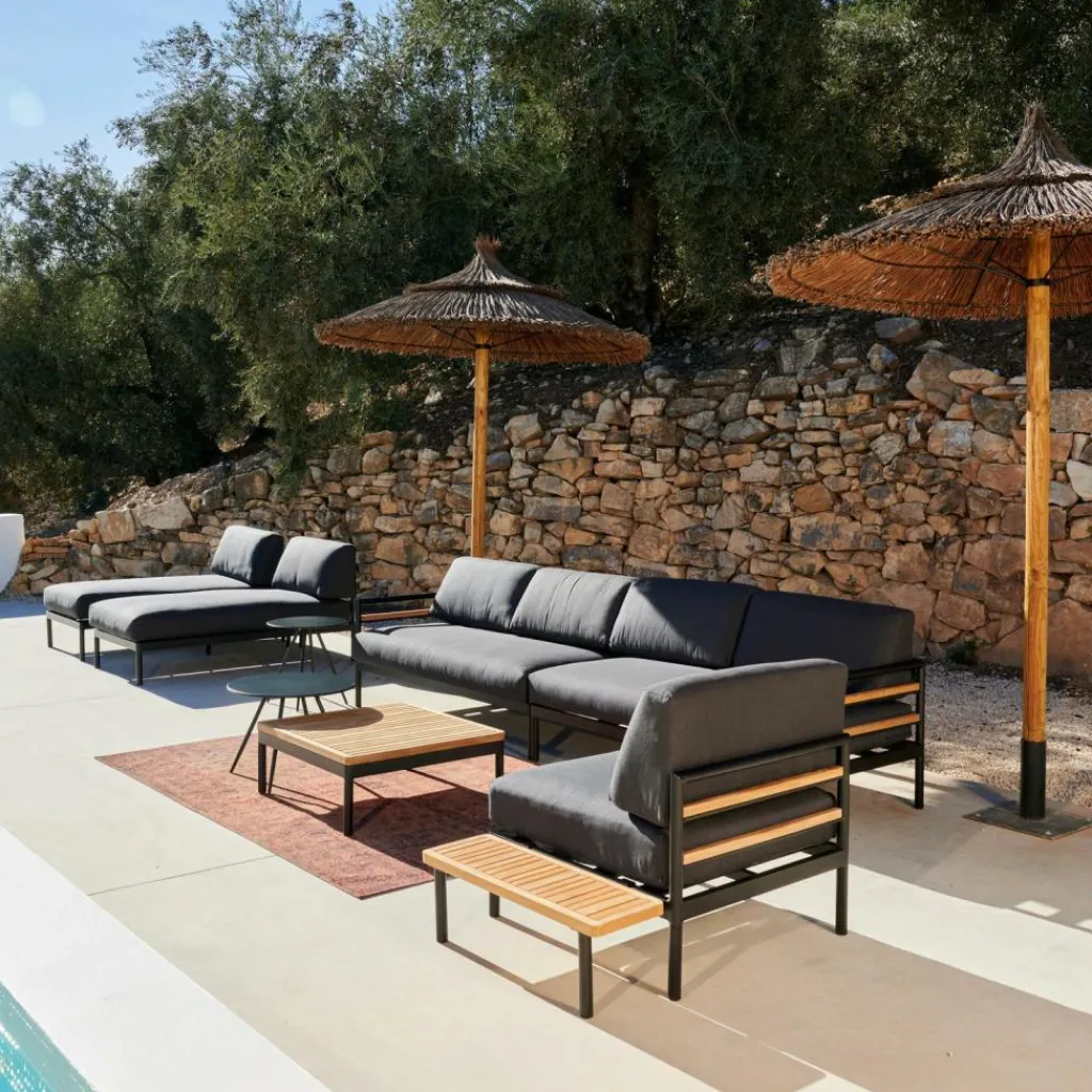 CASA HANNA Lounge Tavolino Nero, Naturale- Tavolini Da Giardino|Set Lounge