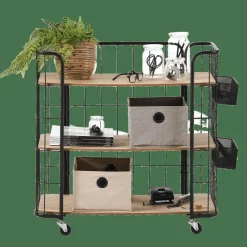 CASA OSLO Carrello 3 Mensole Nero, Naturale- Carrelli|Scaffali Da Parete