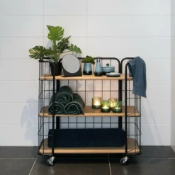 CASA OSLO Carrello 3 Mensole Nero, Naturale- Carrelli|Scaffali Da Parete