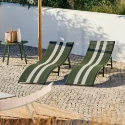 CASA SILVES Lettino Set Di 2 Cachi A Righe- Lettini