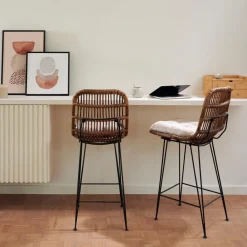 CASA SUMATRA Sedia Da Bar Nero, Naturale- Sedie Da Bar
