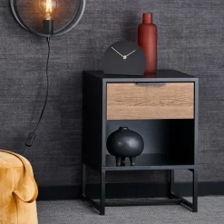 CASA TRENTON Comodino Nero, Naturale- Comodini|Cassettiere