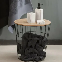 CASA WIRE Tavolino Portatutto Nero, Naturale- Cesti Di Metallo|Tavolini