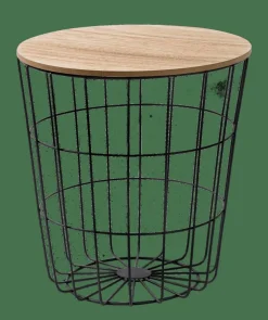 CASA WIRE Tavolino Portatutto Nero, Naturale- Cesti Di Metallo|Tavolini